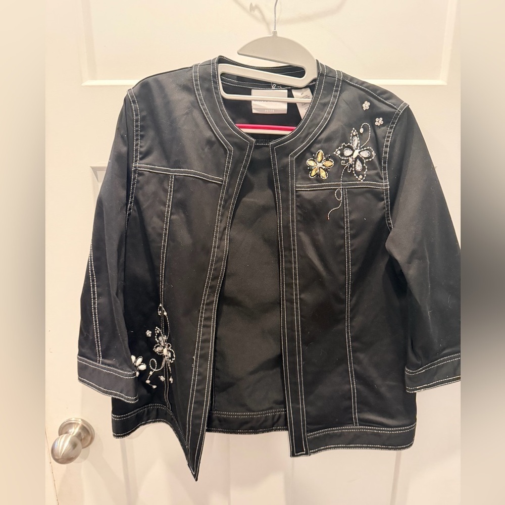 Alfred Dunner Embroidered Jacket Women’s 8P Petite Black Floral Topper